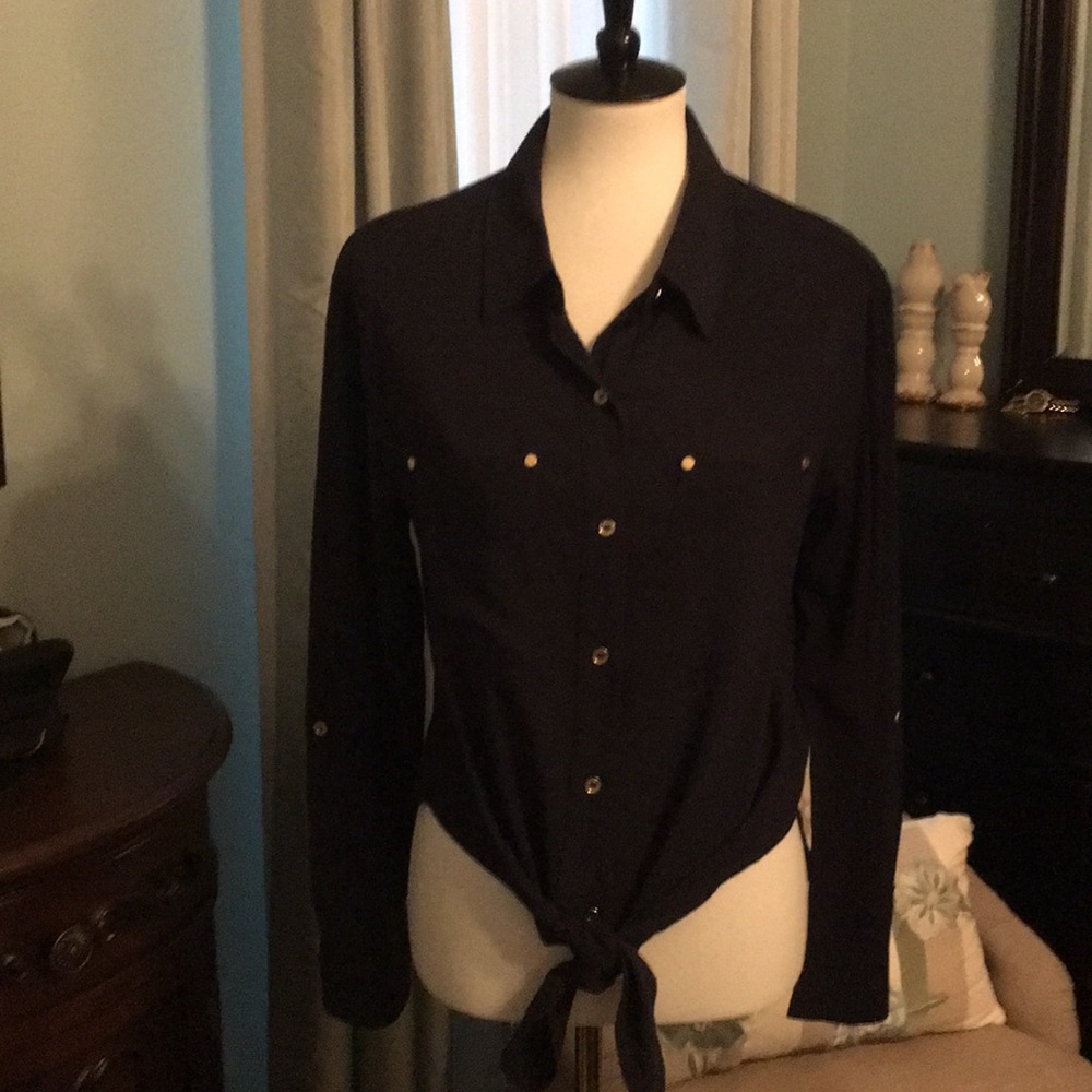 Michael kors navy tie front button down